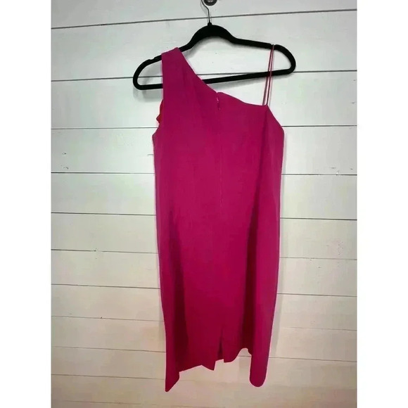Ricki Freeman Terri Jon 12 (XL) Pink‎ & Red One Shoulder Ruffle Above Knee Dress - Picture 3 of 8
